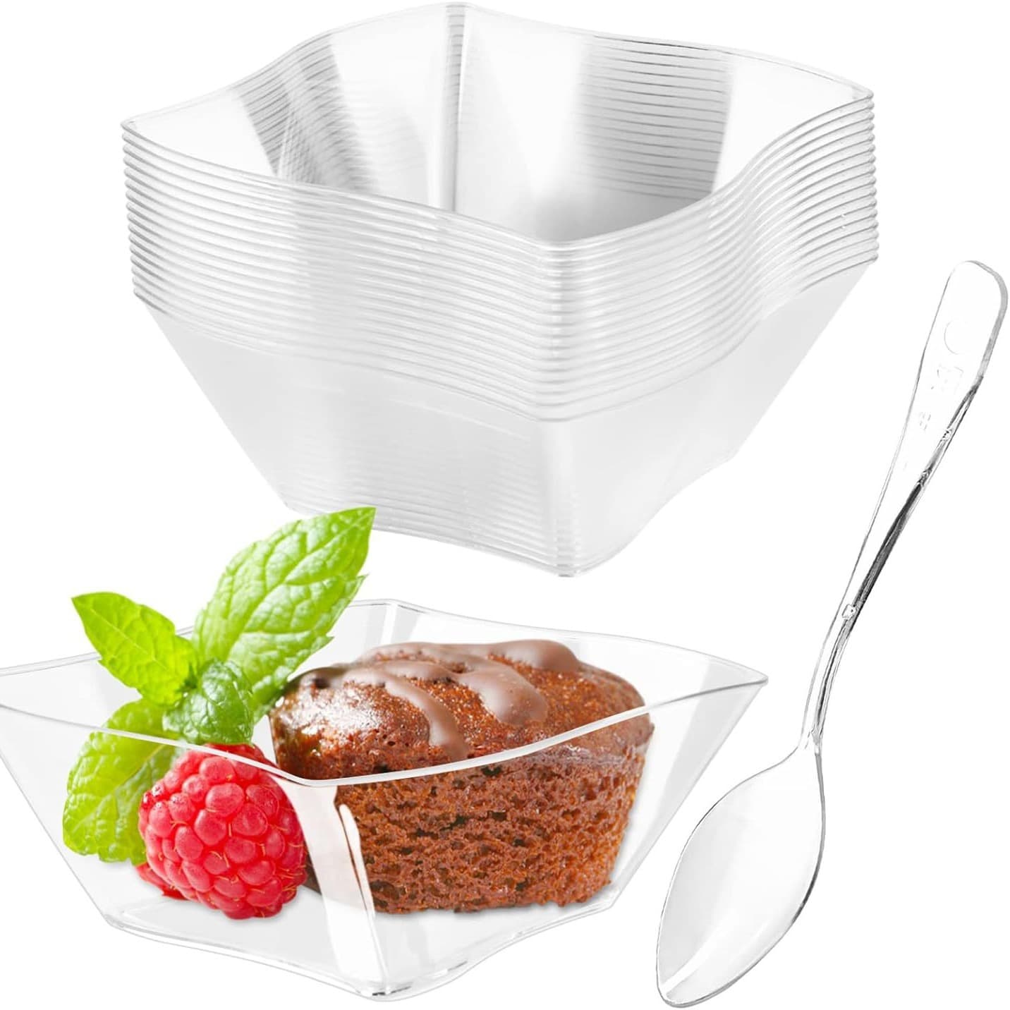 Cross-border Amazon Disposable PS Hard Plastic Thickened Design Transparent Snack Dishes for Dessert Sauces