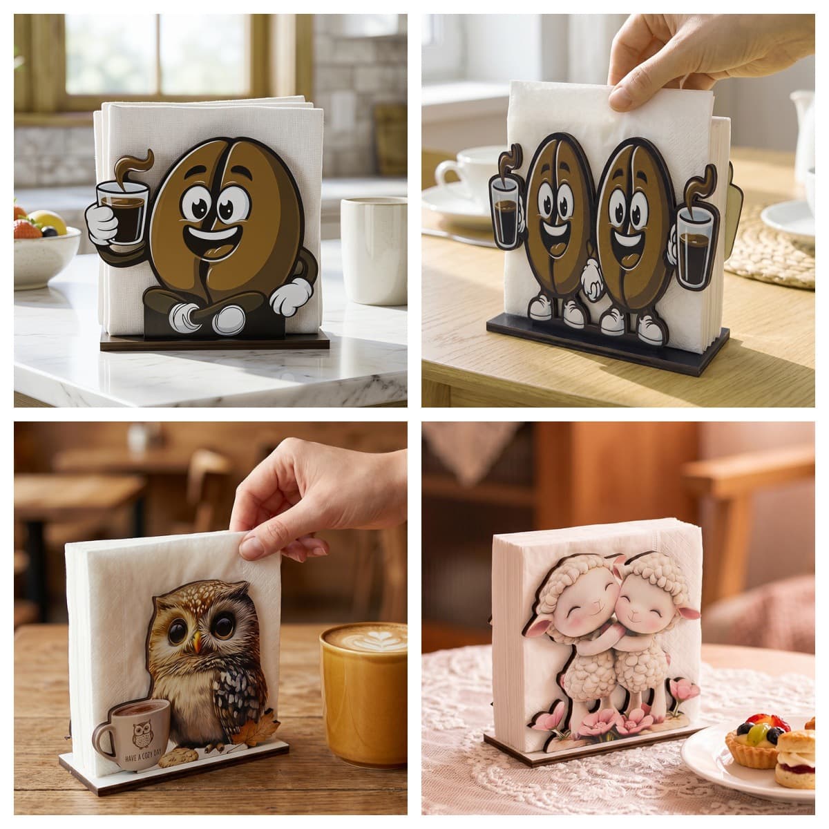Cross-border cartoon wooden paper towel holder interesting coffee bean owl shaped napkin holder home cafe bar
