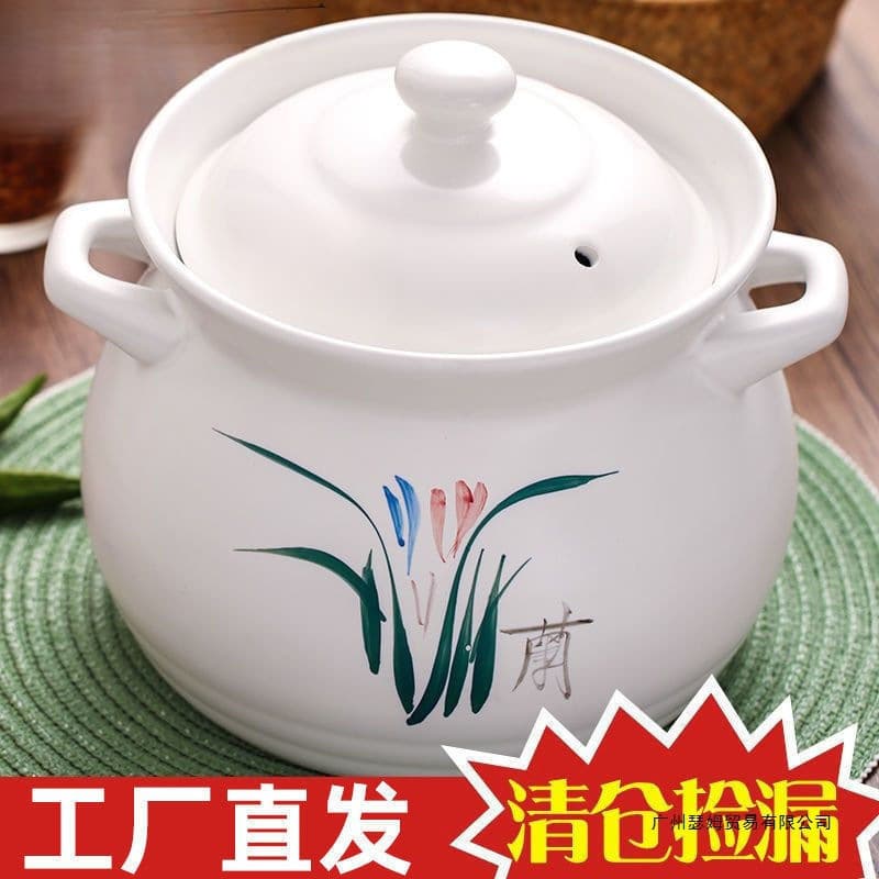 Ceramic stew pot, large capacity high-temperature resistant direct flame and gas stove compatible for porridge and soups.