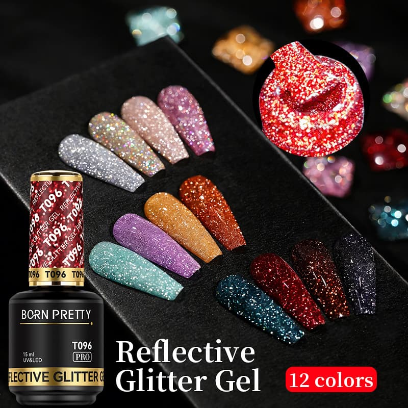 BORN PRETTY Cross-Border Nail Reflective Diamond Powder Gel Dazzling Flash Starry Wine Red Party Diamond Nail Polish