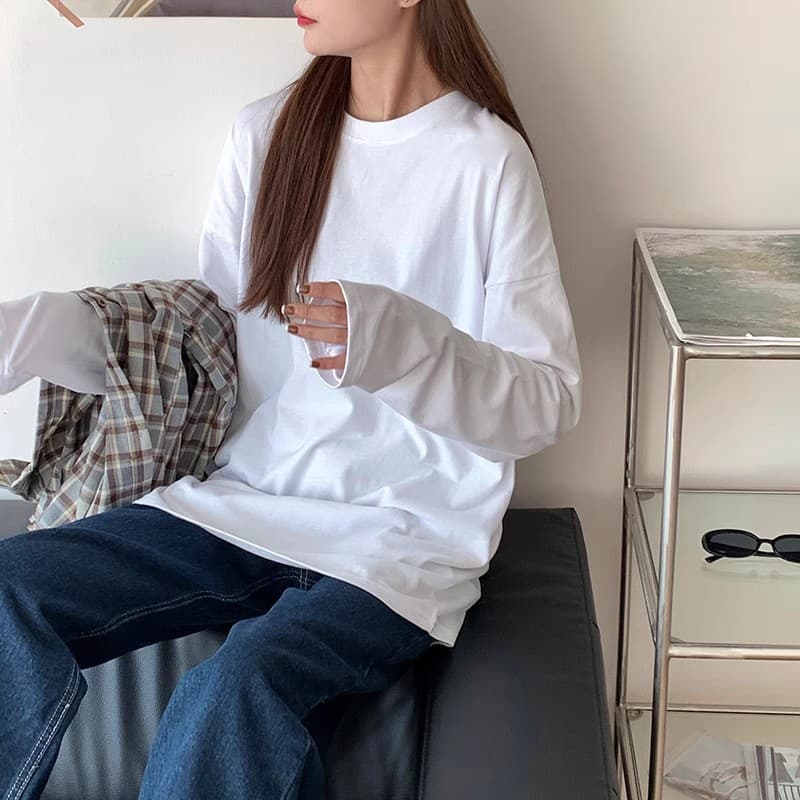 plus Size Women's Pure Cotton Long Sleeve T-Shirt Loose Sweatshirt Layering Base Shirt Top Trendy Autumn Wear Comfortable Casual