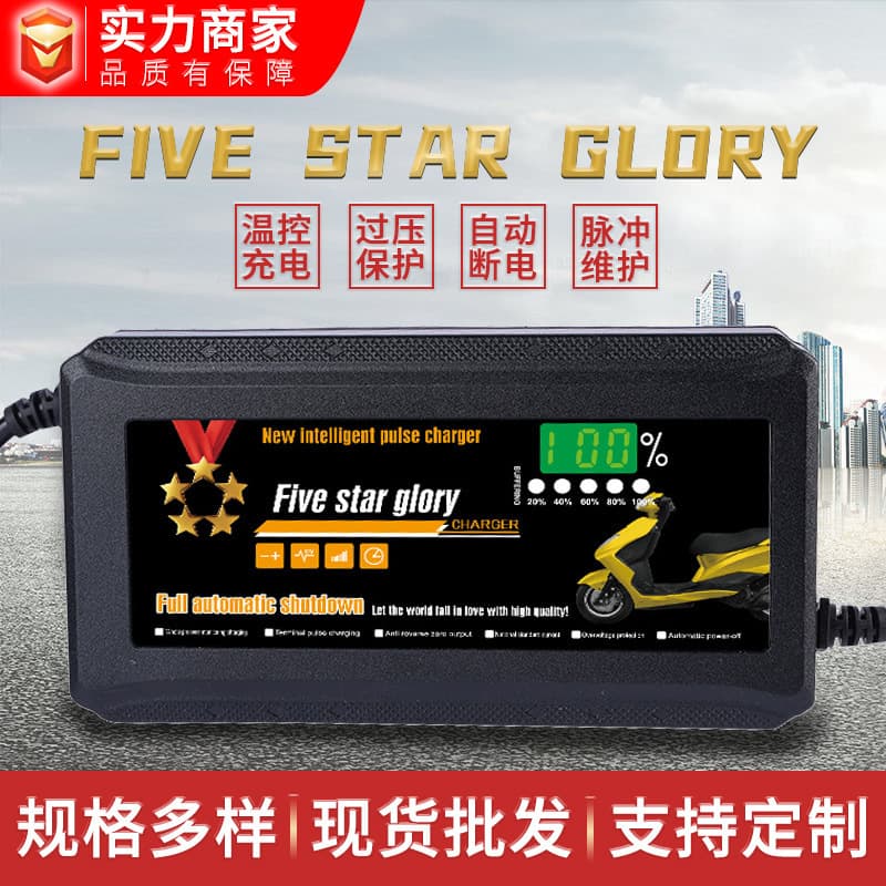 Cross-border direct supply lead-acid battery charger five-star glory intelligent digital display electric vehicle lead-acid battery charger