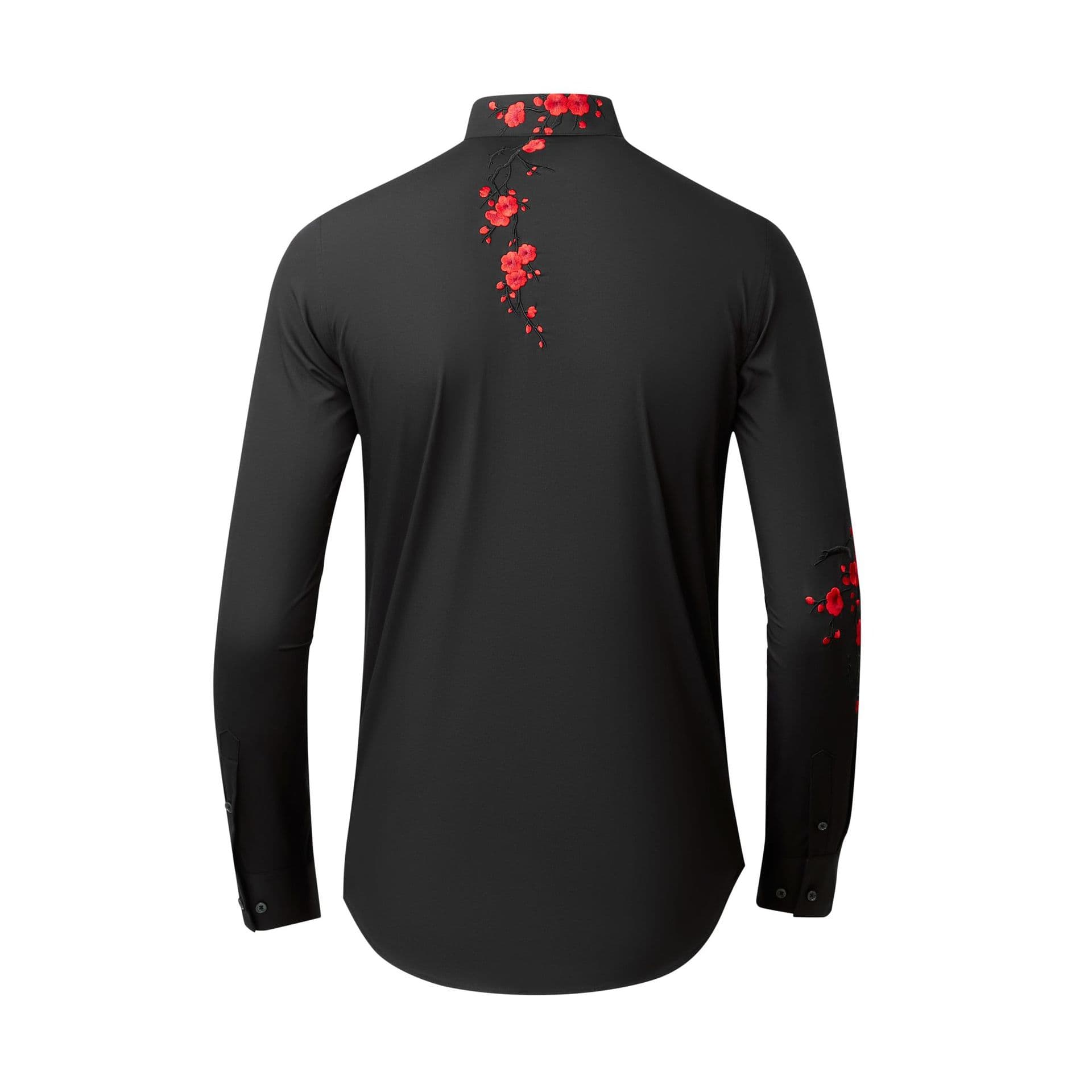 New national style three-dimensional plum blossom embroidery men's shirt tonal chic poplin cotton top