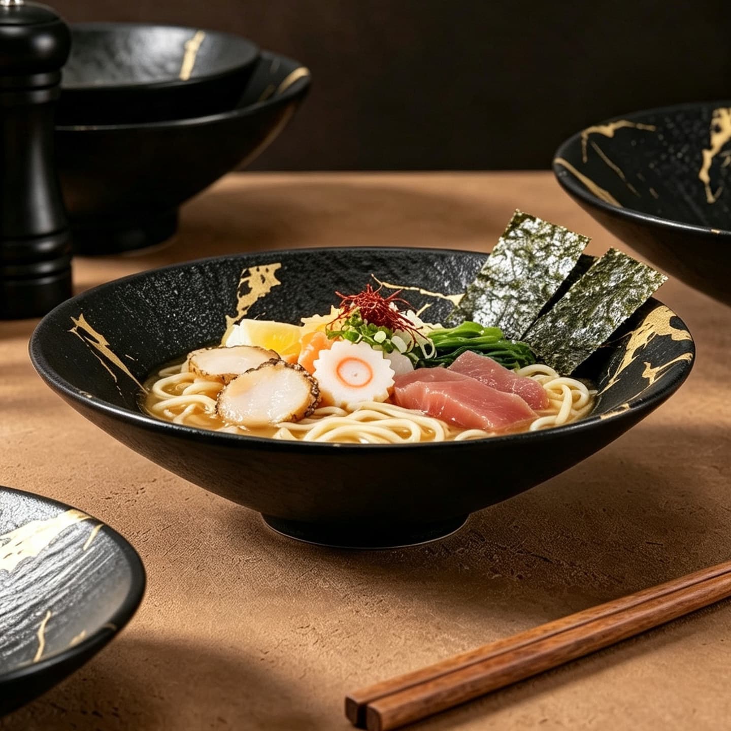 Melamine black bamboo hat bowl commercial imitation porcelain Japanese creative ramen bowl beef soup noodle bowl powder bowl cold noodle bowl