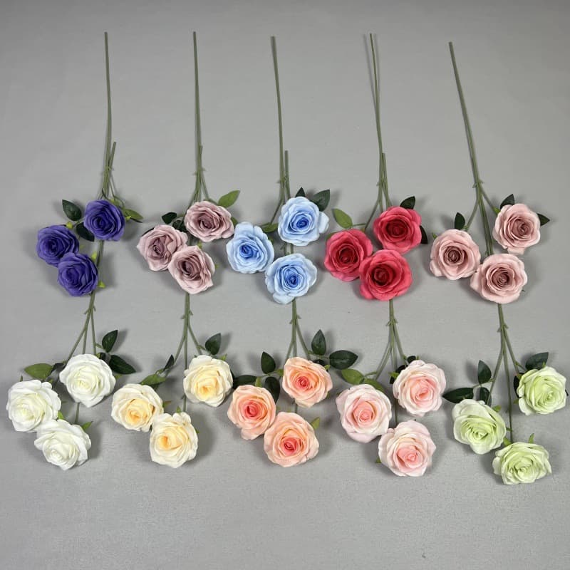 Simulated roses 3-headed lover rose cross-border spot Amazon wholesale artificial flowers fake flowers roses simulated flowers