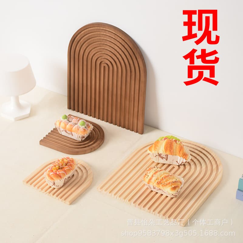 In Stock Wooden Irregular Bread Board Cake Serving Tray with Water Ripple Pattern for Afternoon Tea Photo Prop