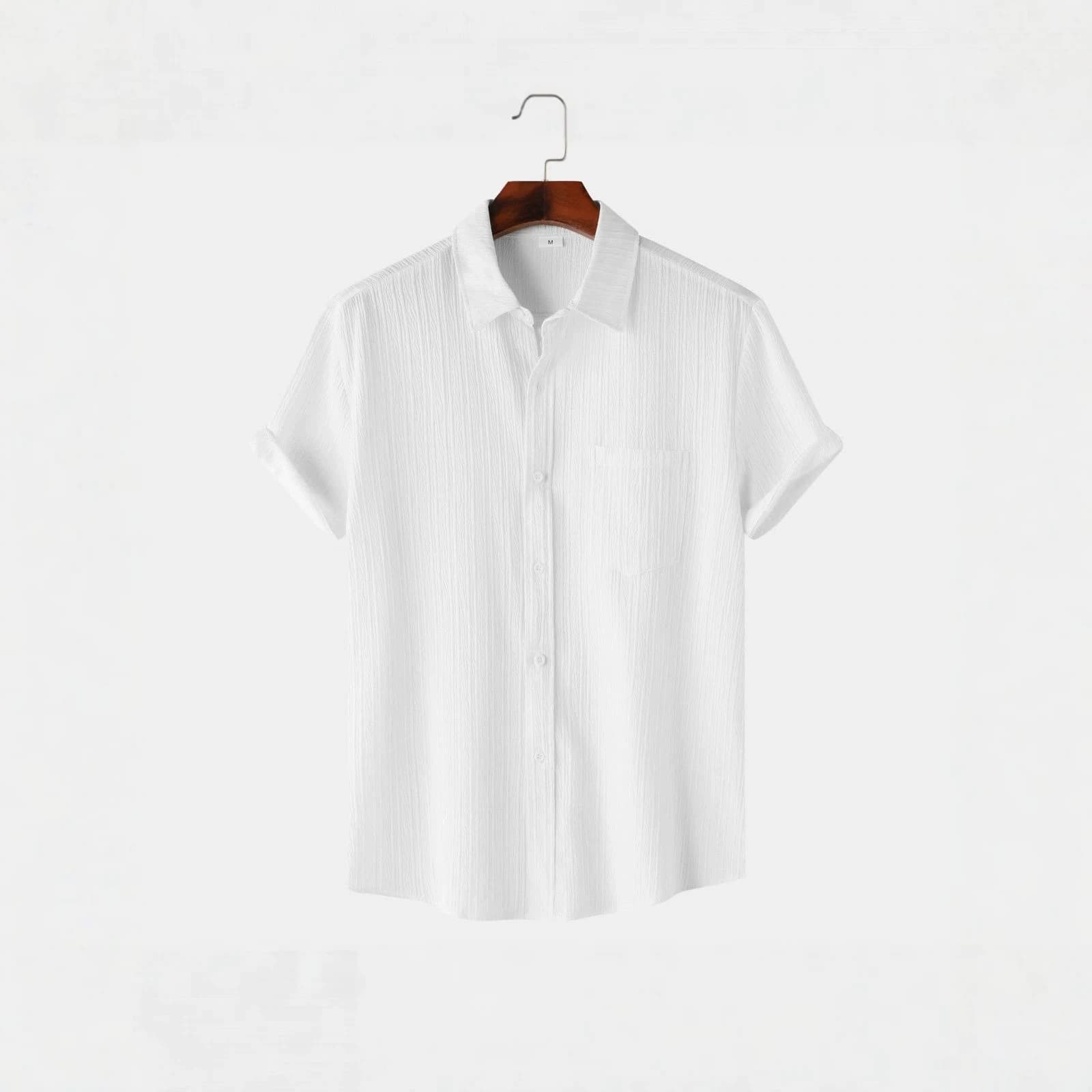 Cross-border 2026 Amazon Summer New Style Lapel Simple Retro Solid Color Button Short-Sleeve Shirt Fashionable Men's Shirt