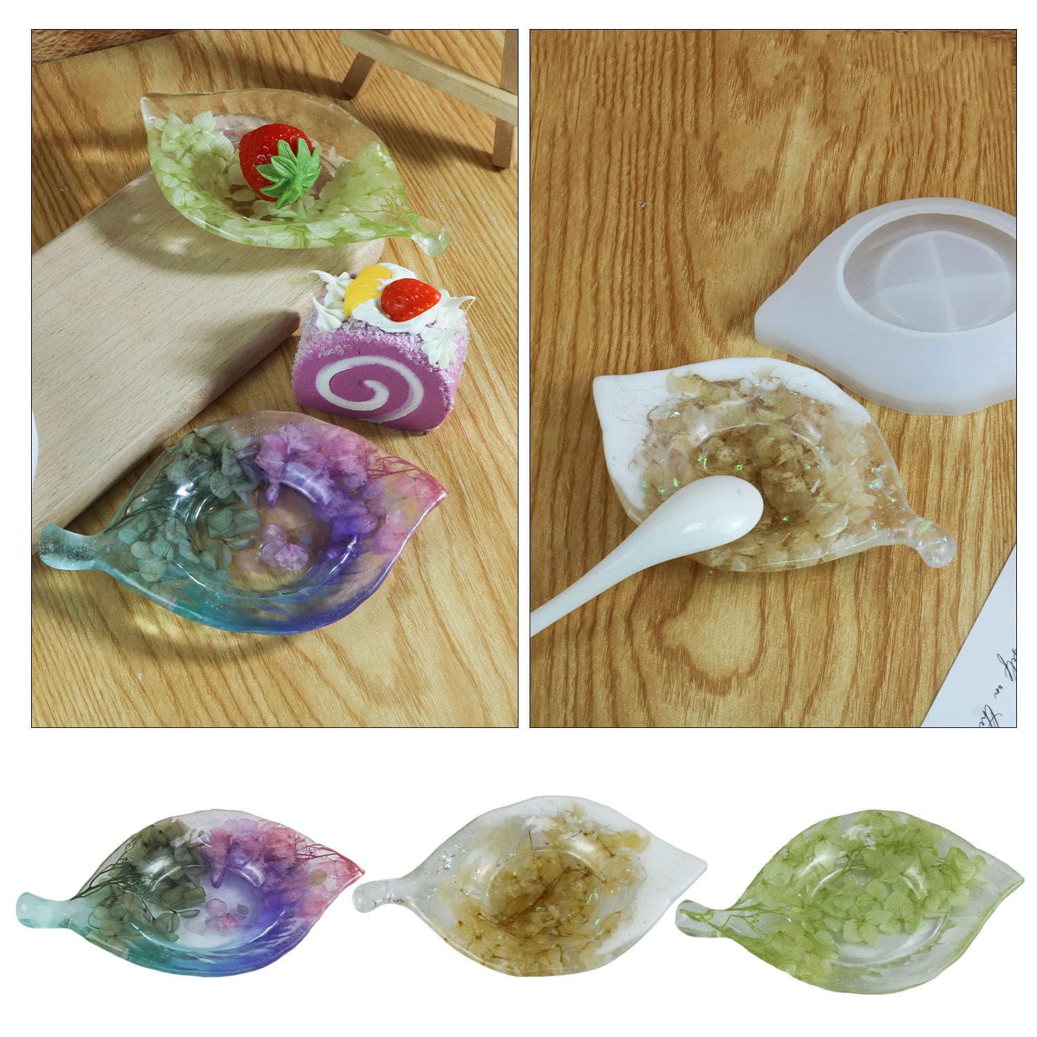 DIY New Crystal Leaf Dish Epoxy Mold Fruit Coaster Serving Plate Silicone Mold Cross-Border Exclusive