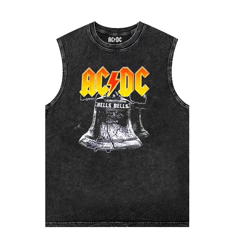 New Summer ACDC Band Rock Punk Vintage Washed Waxed Street Loose Sleeveless T-Shirt