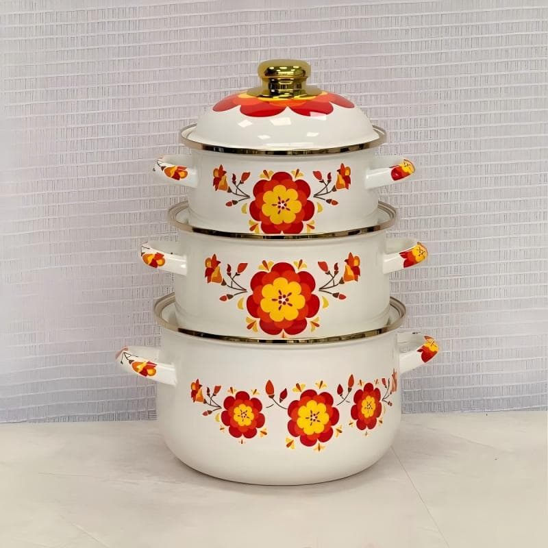 16-18-20cm 3-Piece Enamel Hot Pot Stew Pot Herbal Medicine Pot Multi-Functional Seafood Pot Porcelain Enamel Home Soup Pot