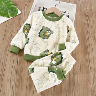 Children's Winter Cartoon Flannel Pajama Set New Thick Warm Long Sleeve Homewear for Boys and Girls