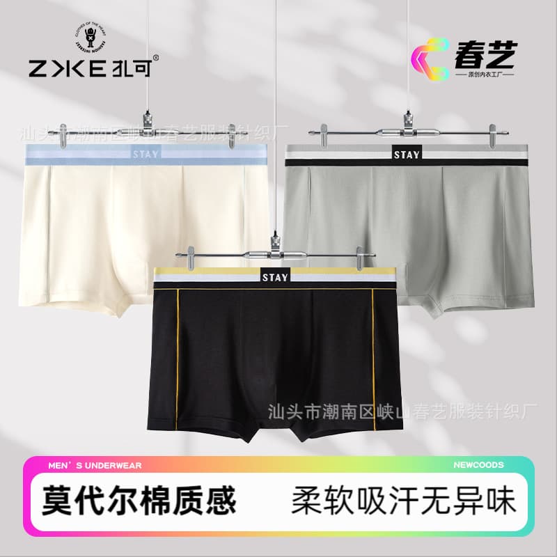 ZAKE STAY Men's Boxer Briefs Modal Cotton Mid-Waist Youth Style