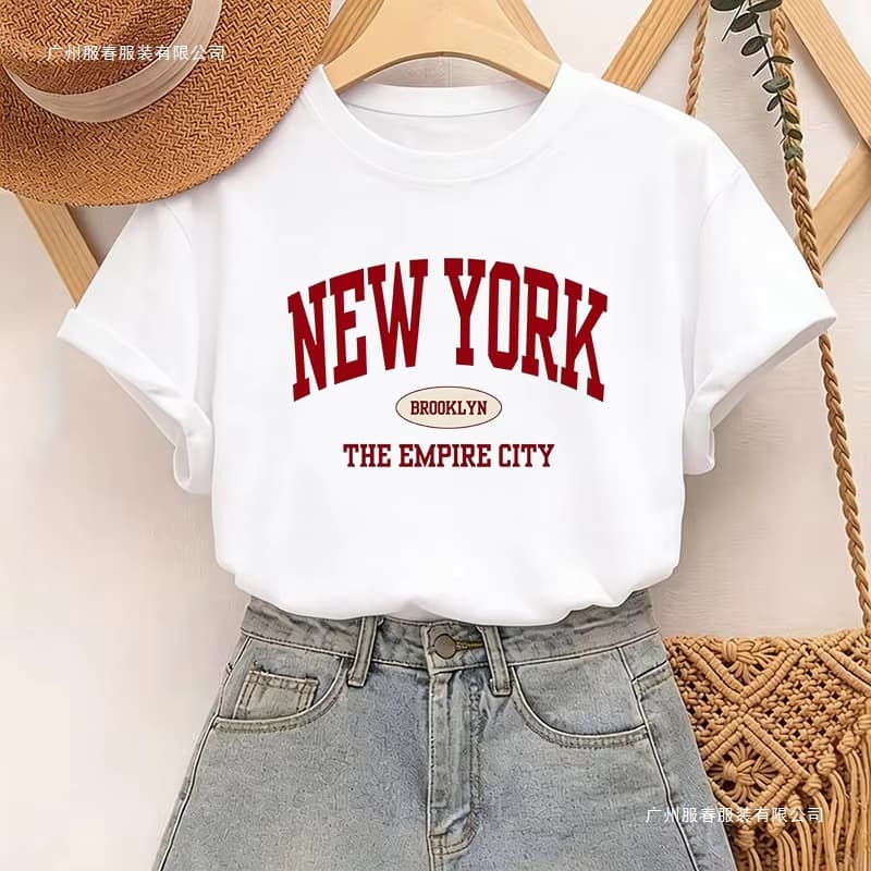 Colorful Letter New York Print Crew Neck T-Shirt Women's Short Sleeve T-Shirt Graphic Y2K T-Shirt 90s Gothic
