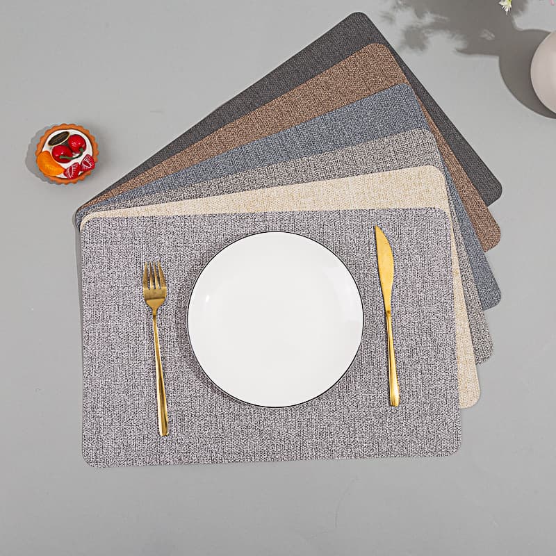 2025 New Amazon Cross-Border Exclusive PU Leather Japanese Simple Linen-Like Placemat Heat Insulation Mat Table Mat