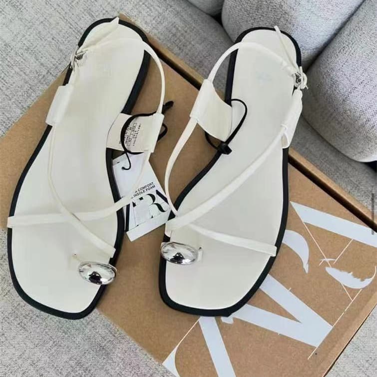 2024 ZAR New Women's Sandals Toe Separator Flat Sandals Thin Strap Combination Buckle Foreign Trade Original Factory Original Label
