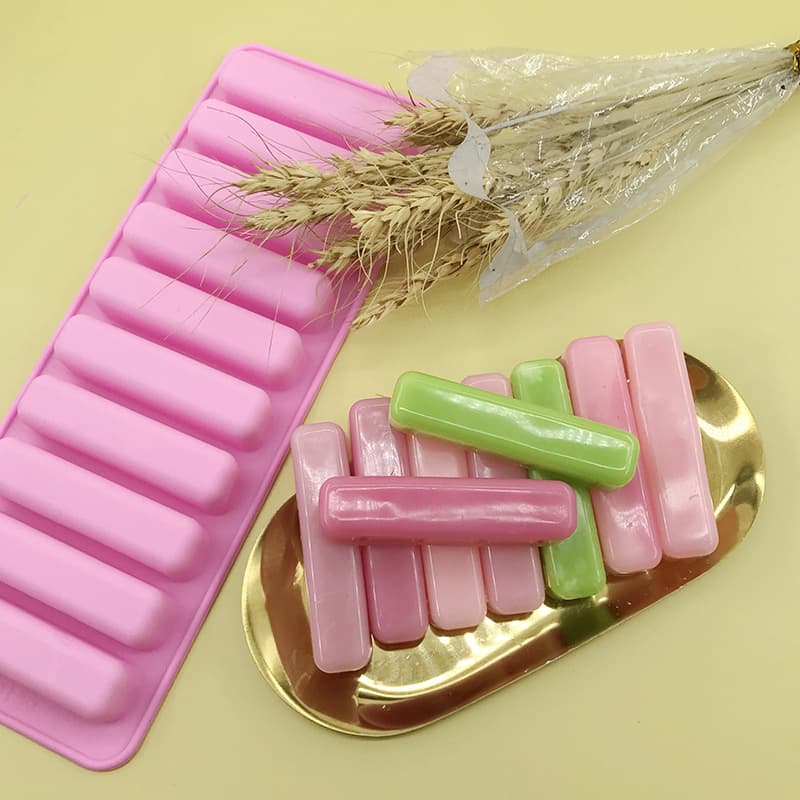 Candy Mold Food Grade 10-Cell Long Strip Silicone Squeeze Toy Rice Cake Chocolate Baking Mold