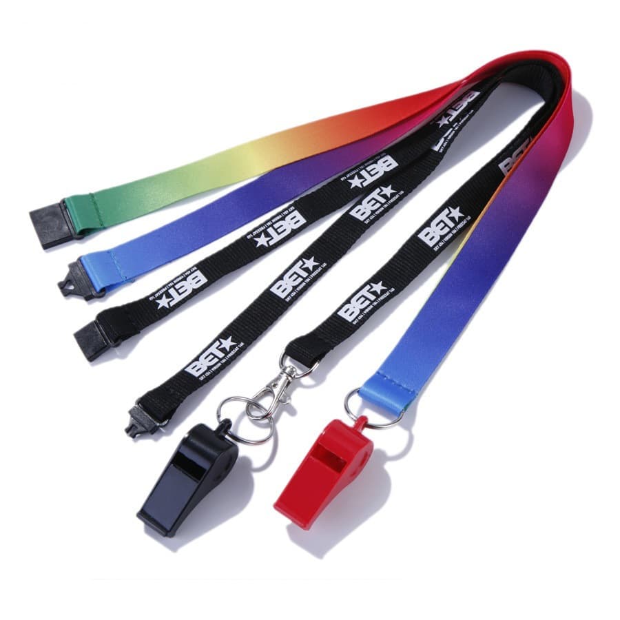 Custom Plastic Whistle Polyester Lanyard Work ID Card Lanyard Referee Event Whistle Lanyard with Printable Graphics