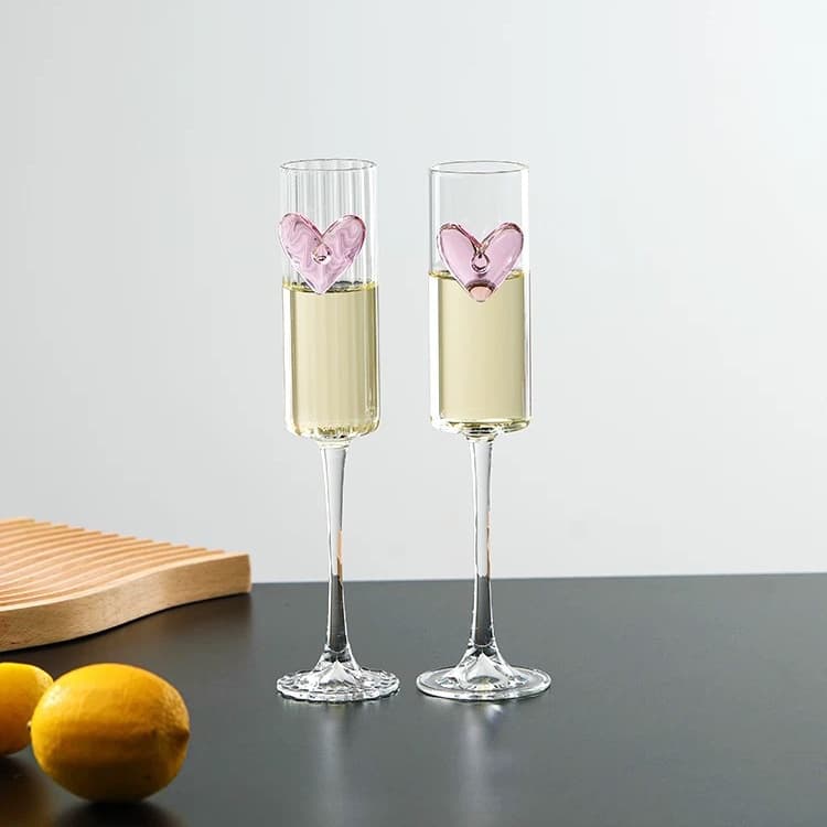 Elegant Champagne Glass, Light Luxury High Borosilicate Pink Bowknot Goblet, Wine Heart-Shaped Glass Cup for Girls