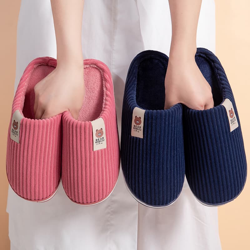 Women's Thick-Soled Cotton Slippers, Warm, Non-Slip, Indoor Home Plush, Couples' Cotton Slippers for Autumn and Winter, Men's