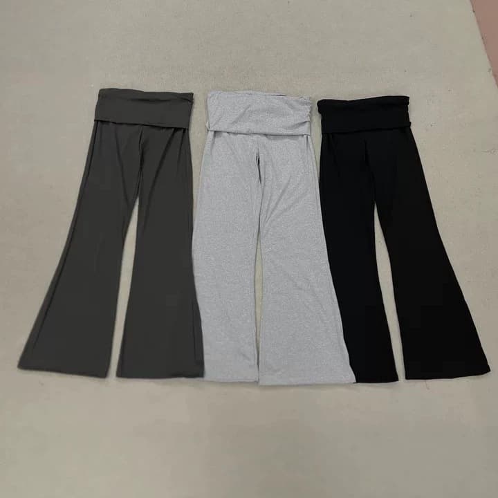 Cross-border European and American fashion y2k casual turn-over waist flared pants casual slimming slim yoga trousers for women