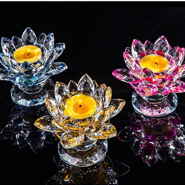 Crystal single-sphere lotus Buddhist temple lamp, ghee lamp, candlestick ornament, temple offerings, candles