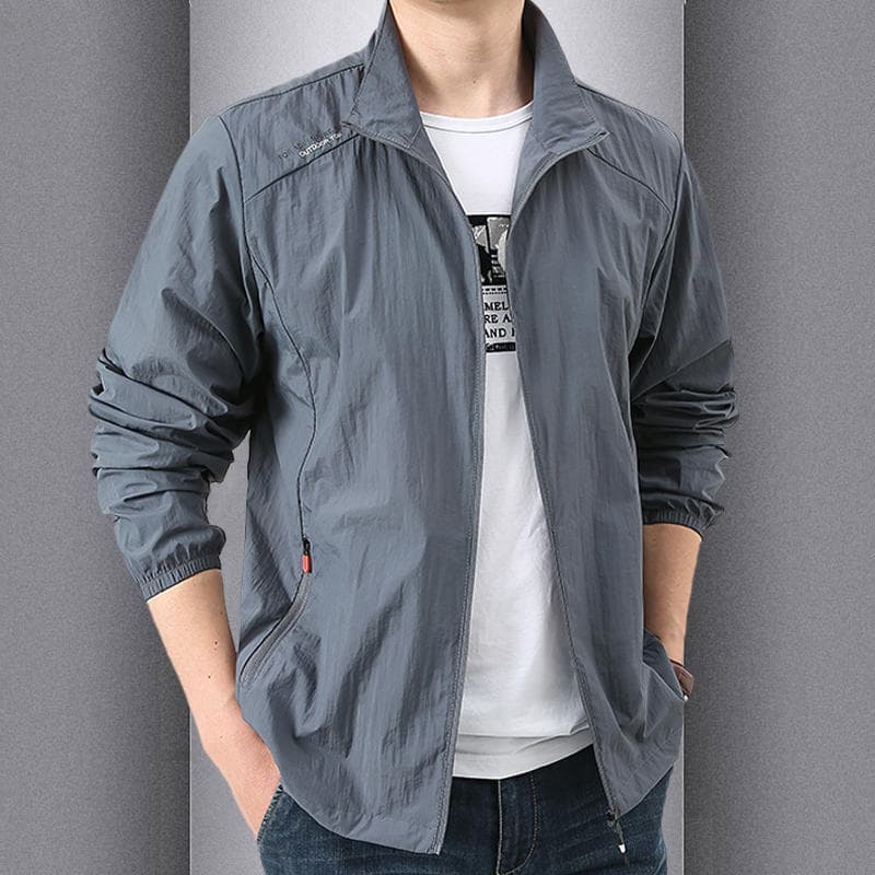 Men's Summer Thin Ice Silk Breathable Casual Large Size Jacket Top, Outdoor Fishing Quick-Dry Skin Clothing