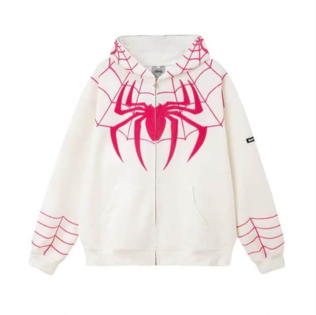 Oversize Street Style Spider Embroidery Hoodie Jacket Men's Loose Fit Casual Top Versatile Outerwear for Couples