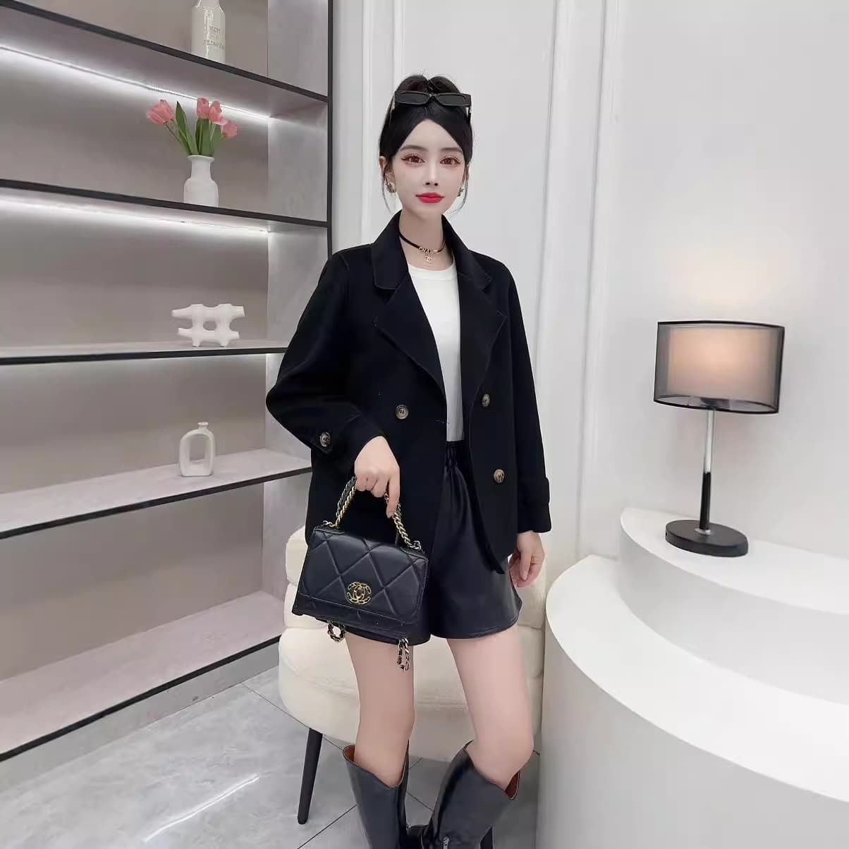 2025 New Double-Sided Wool Coat for Women, Autumn and Winter Short Blazer with Notch Lapel, Regular Shoulder, Petite Size, Handmade