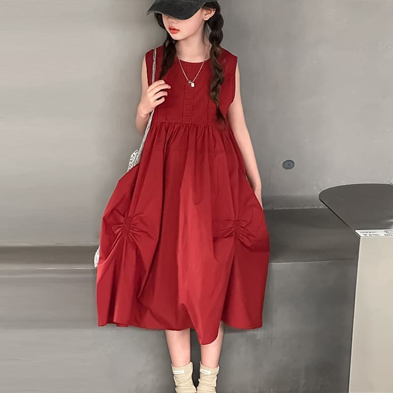 Girls Summer Dress Cotton Children's Vest Dress Medium and Large Kids Princess Dress Thin Sleeveless Long Dress