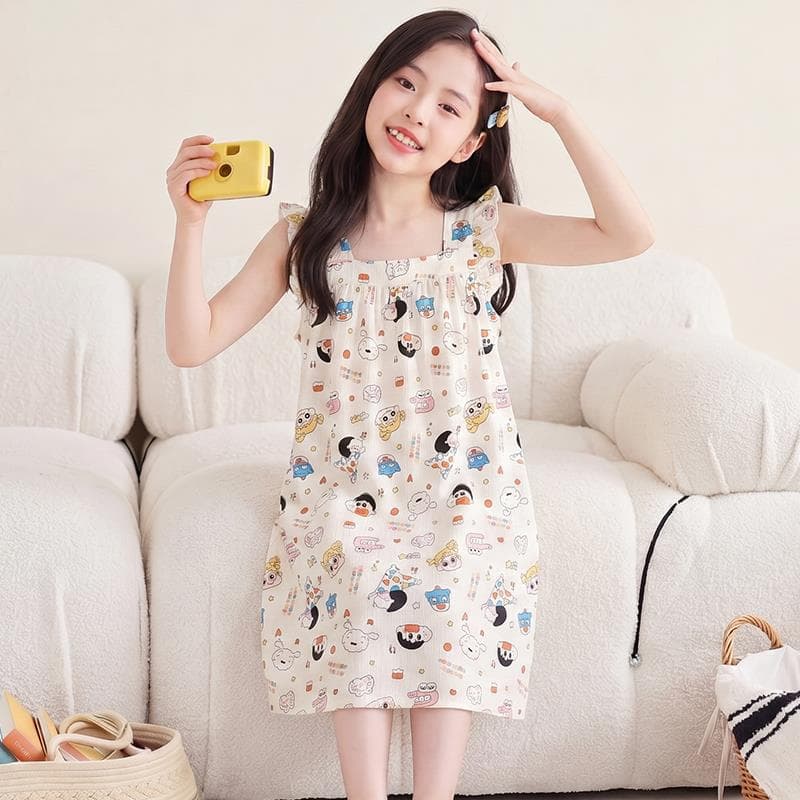 Summer Cloud Cotton Nightgown for Girls Sweet and Cute Medium to Large Size Spaghetti Strap 2026 New Mid-Length Home Nightgown