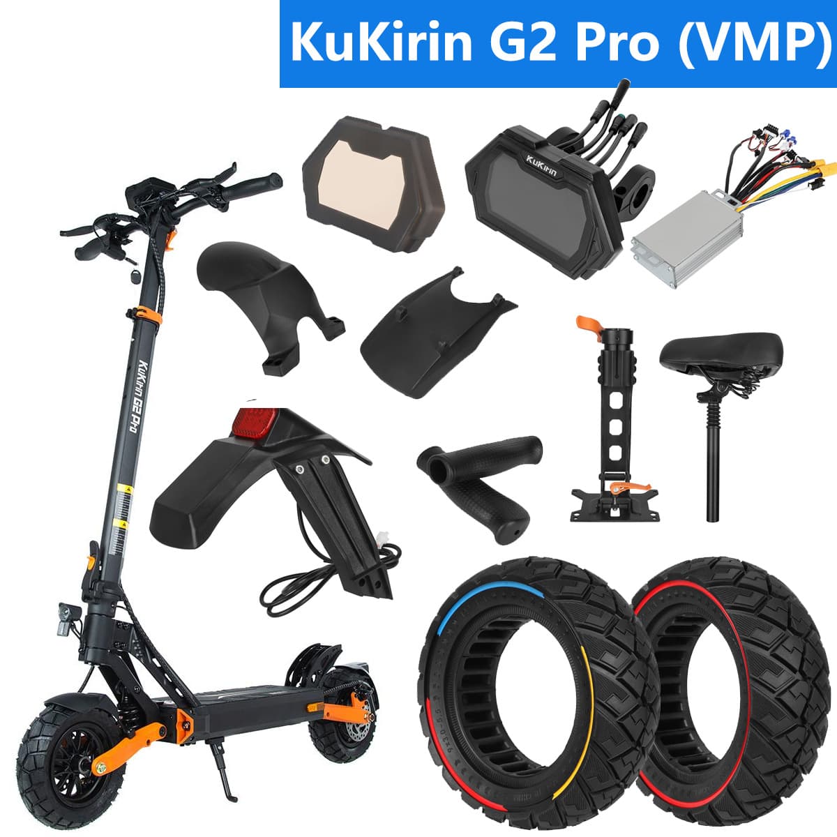 Full Accessories Set for KuKirin G2Pro DB Electric Scooter: Dashboard, Controller, Front Fender, Tires