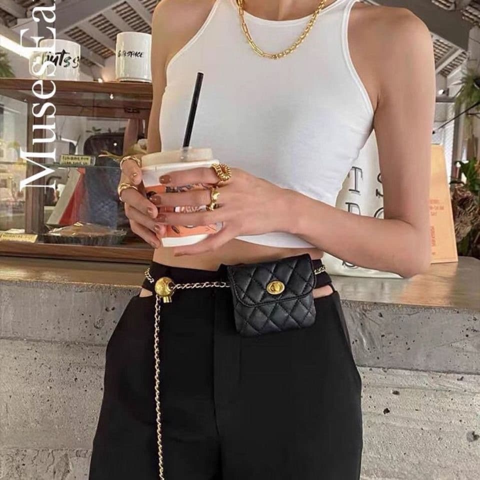 Muses Earth Small Gold Ball Waist Chain Women's Waist Bag Chanel-Style with Chain C-Web Celebrity Belt Vintage Waistband
