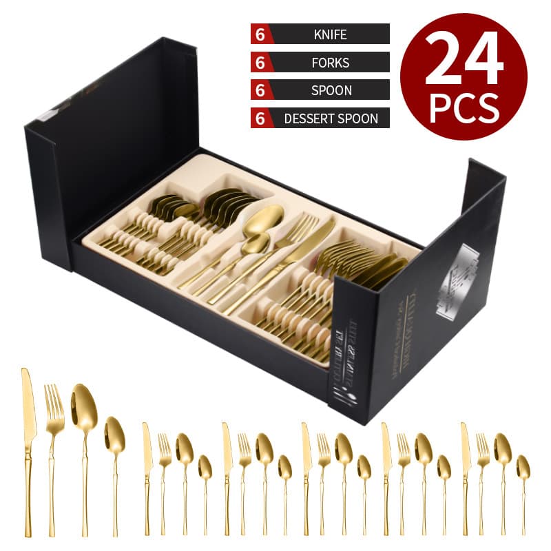 Cross-border Amazon Slim Waist Stainless Steel 24-Piece Cutlery Set Knife Fork Spoon Western Steak Knife Fork Gift Box Set