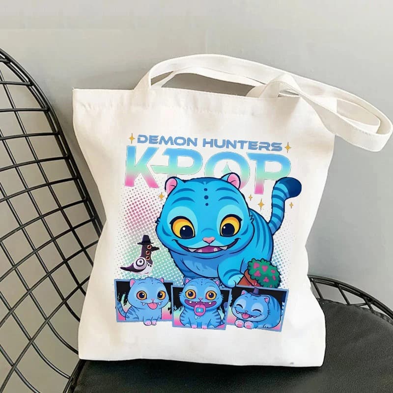 K-Pop Demon Hunters Tiger Print Canvas Bag Shoulder Bag Foldable Tote Shopping Bag