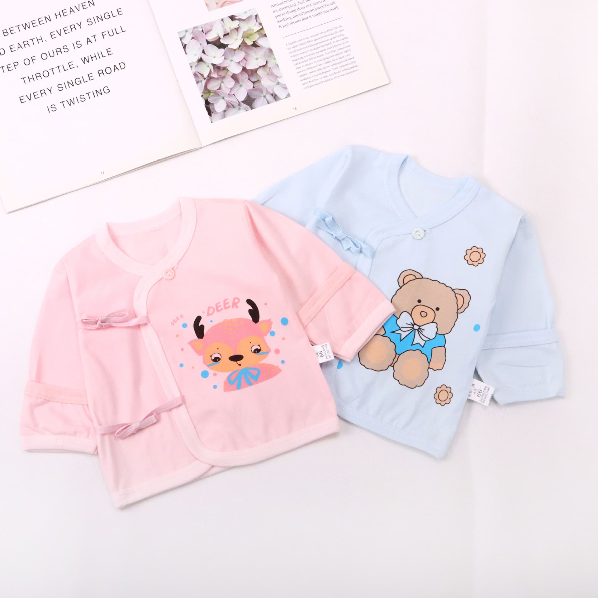 Baby Top Thin Style Newborn Wrap Bodysuit Cotton Infant 0-1 Year Cartoon Print Monk Style Clothing