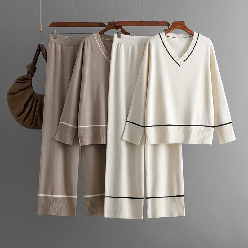 Cross-border Fashion Knit Set for Women 2024 Fall/Winter New Loose Casual Pullover Sweater Two-Piece Set