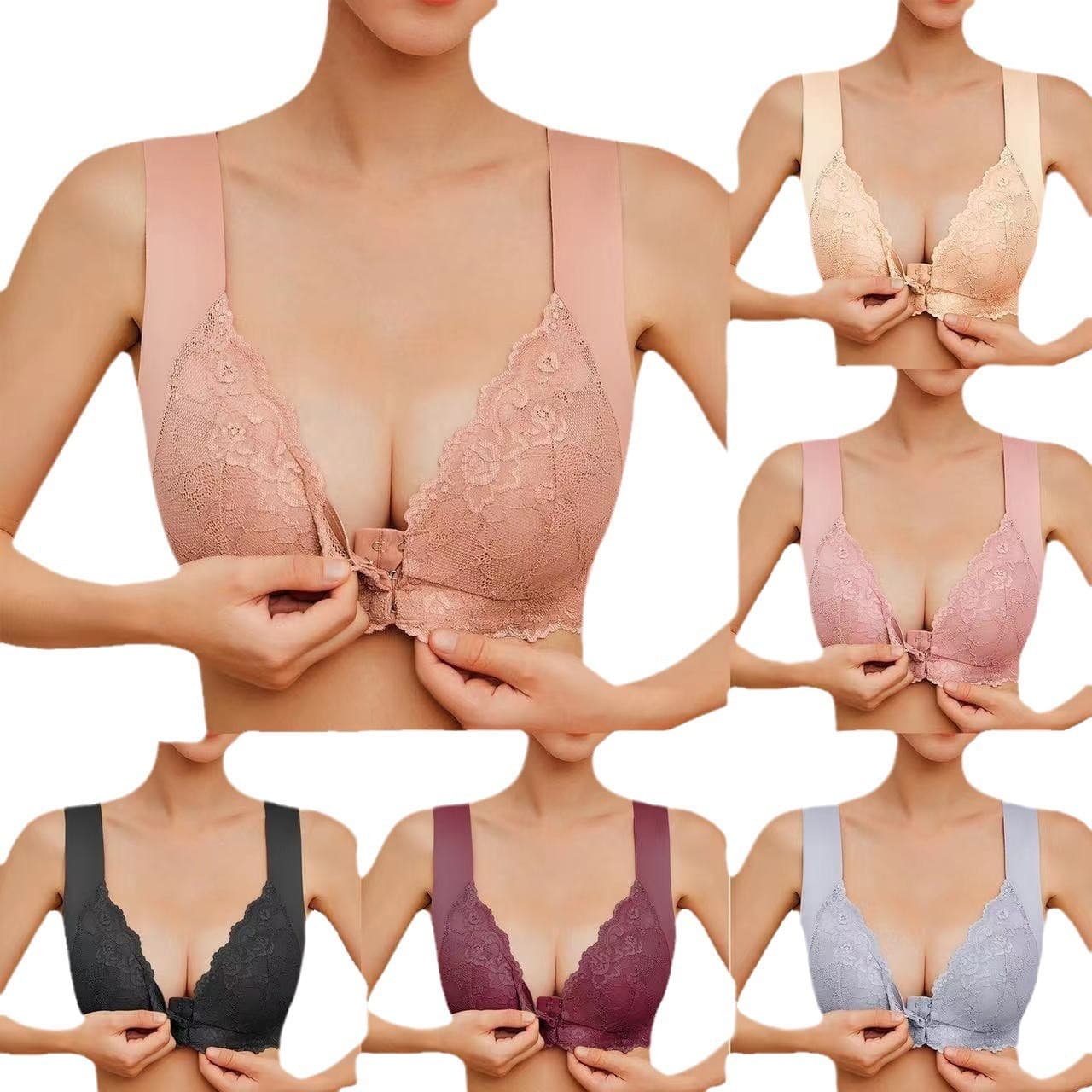 Shein Plus Size Women's Fixed Cup Front Closure Push Up Lift Backless Lace Vest Bra for Cross-Border EU/US Markets