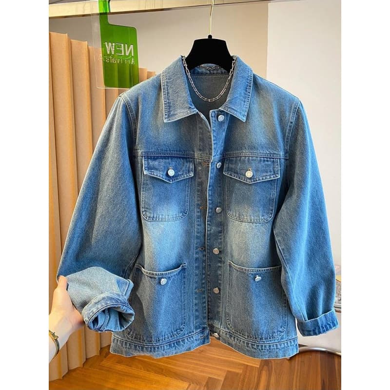 2025 New Denim Jacket for Women Spring and Autumn Korean High-Grade Gradient Washed Vintage Jacket Denim Clothing