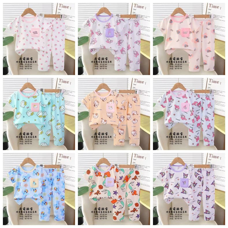 Kid's Pajamas 2026 Children's Sleepwear Casual Summer Floral Print Short Sleeve Long Pants Factory Direct Supply