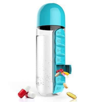 In-Stock Creative PC Pill Box Water Bottle with 7-Day Pill Organizer, Capsule Cup, Pill Cup
