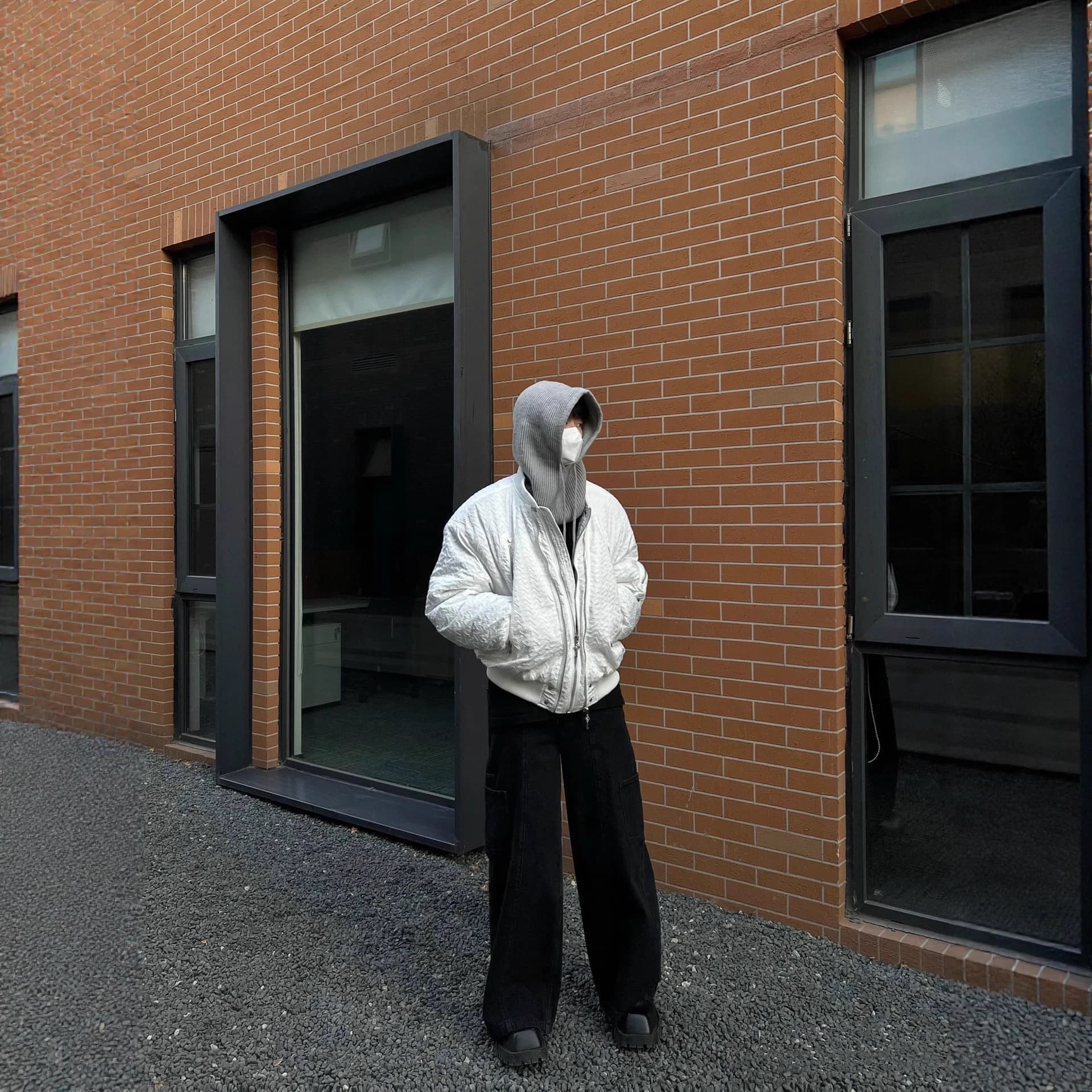 White Night Walk 3D Crinkle Cotton Jacket Winter MA1 Pilot Men's and Women's Bomber Jacket Baseball Style