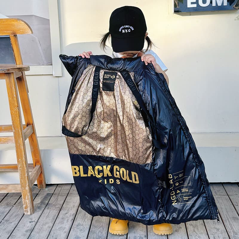 Winter Kids Black Gold Down Jacket Boys Girls Thickened Knee-Length Warm Coat Baby Long Sleeve Thick Long Style