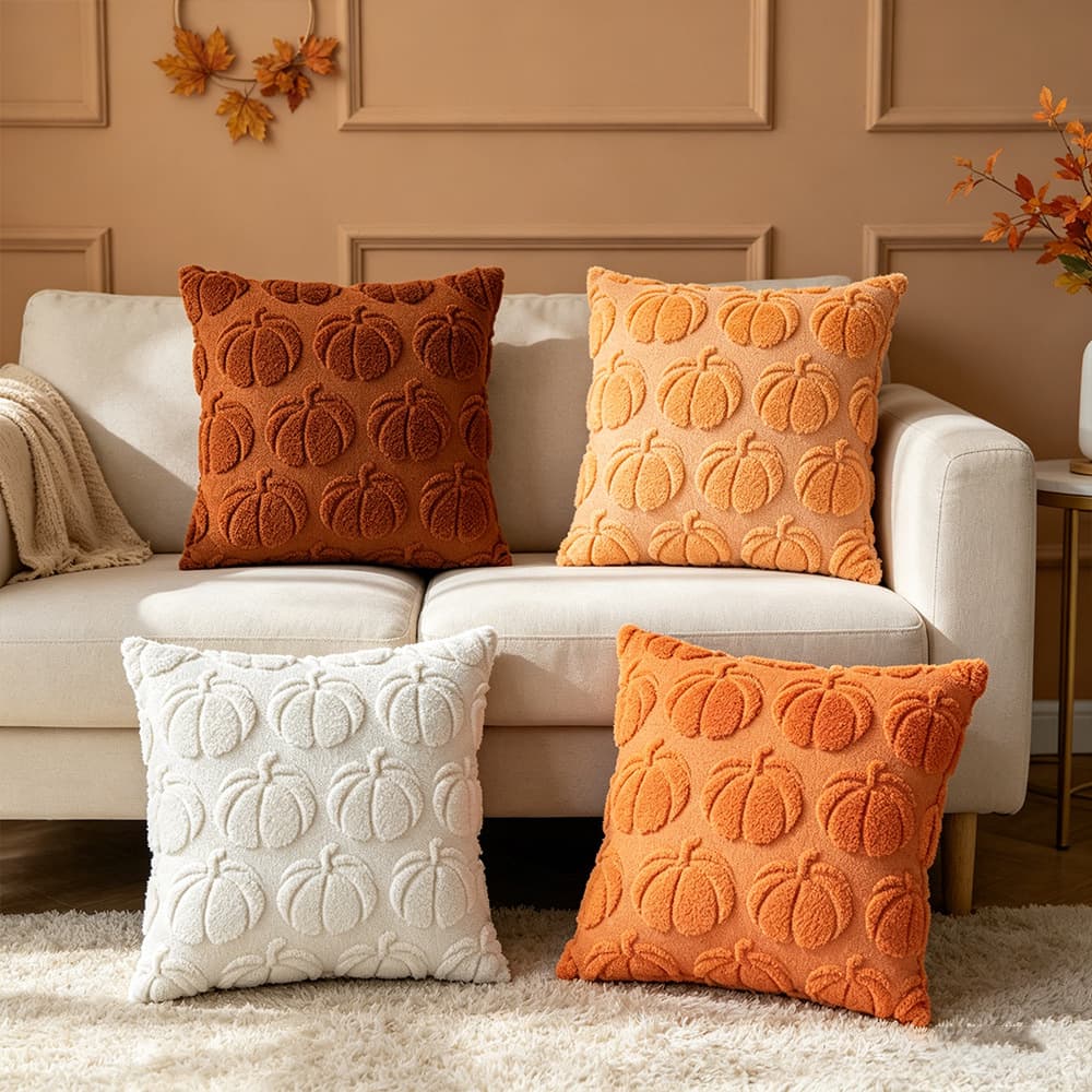 Halloween Pumpkin Embroidered Plush Pillow Cover for Home Living Room Sofa Simple Cushion Cover Pumpkin Pillow Cover Wholesale