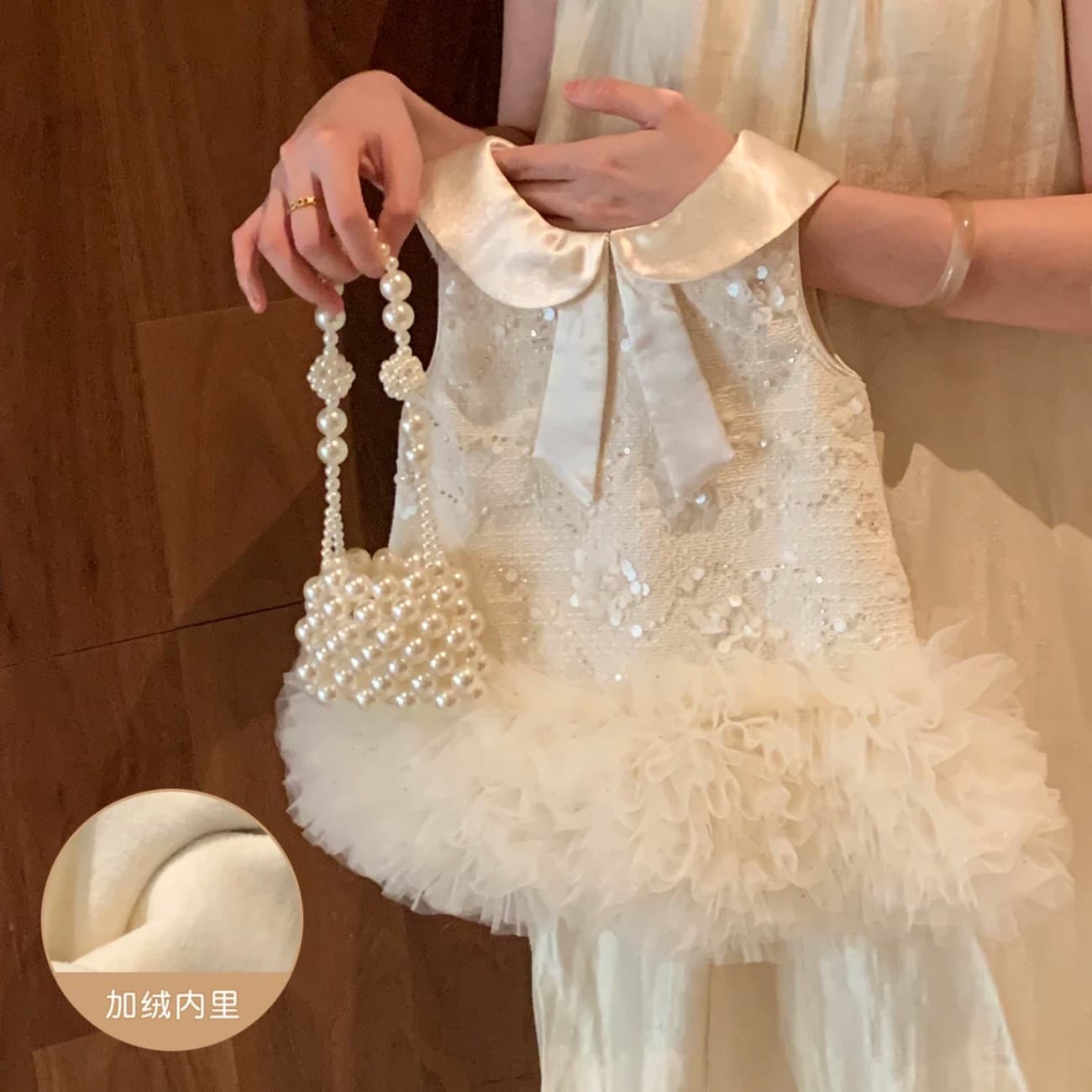 Tian Xiaosi Girls' Little Chanel Style Princess Dress, Winter New Arrival, First Birthday Party Dress, Medium Toddler Thickened Baby Dress, Fashion
