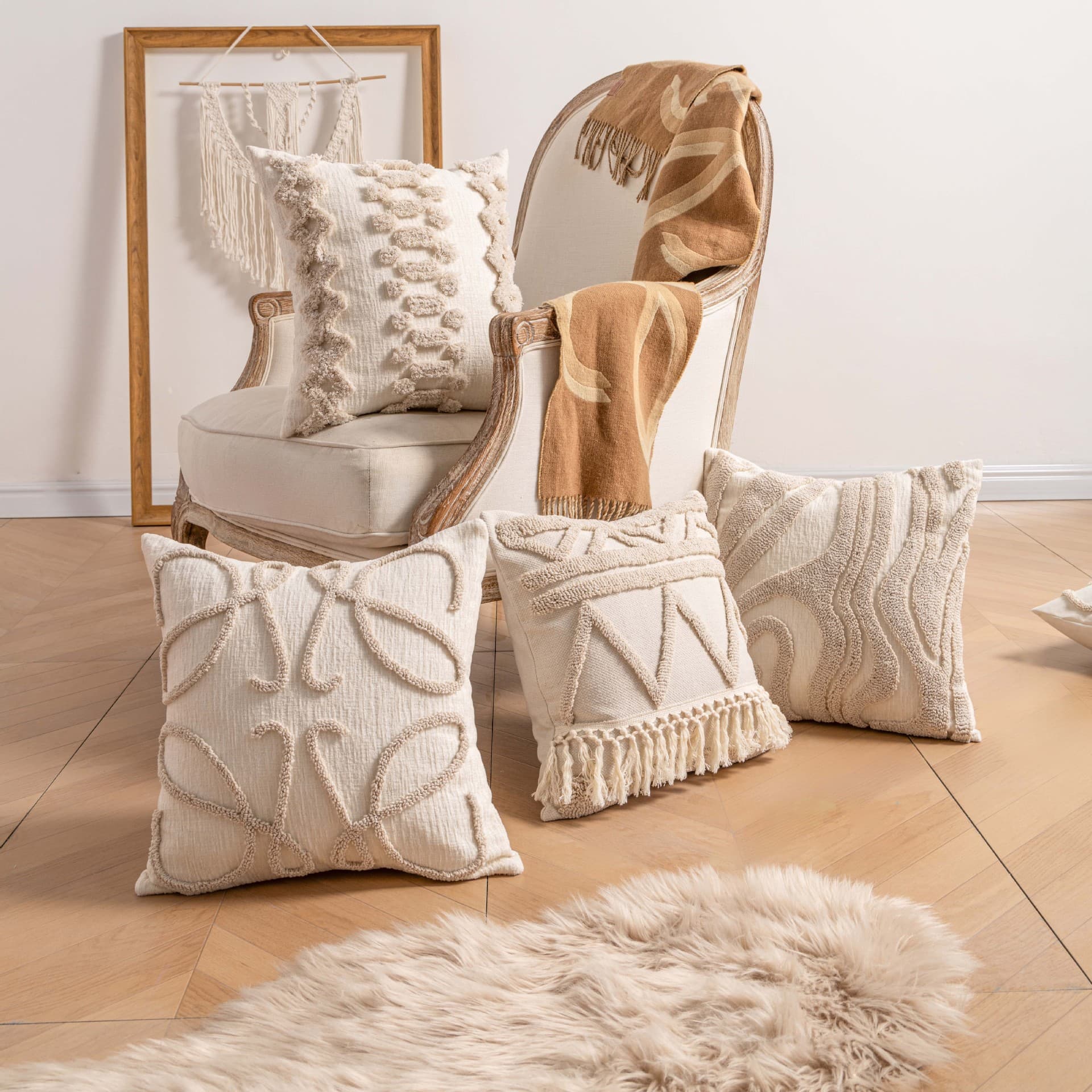 Ins-style simple and premium loop pile craft 3D pattern pillow cover for bedroom, bedside, hotel, and sofa cushion cover wholesale