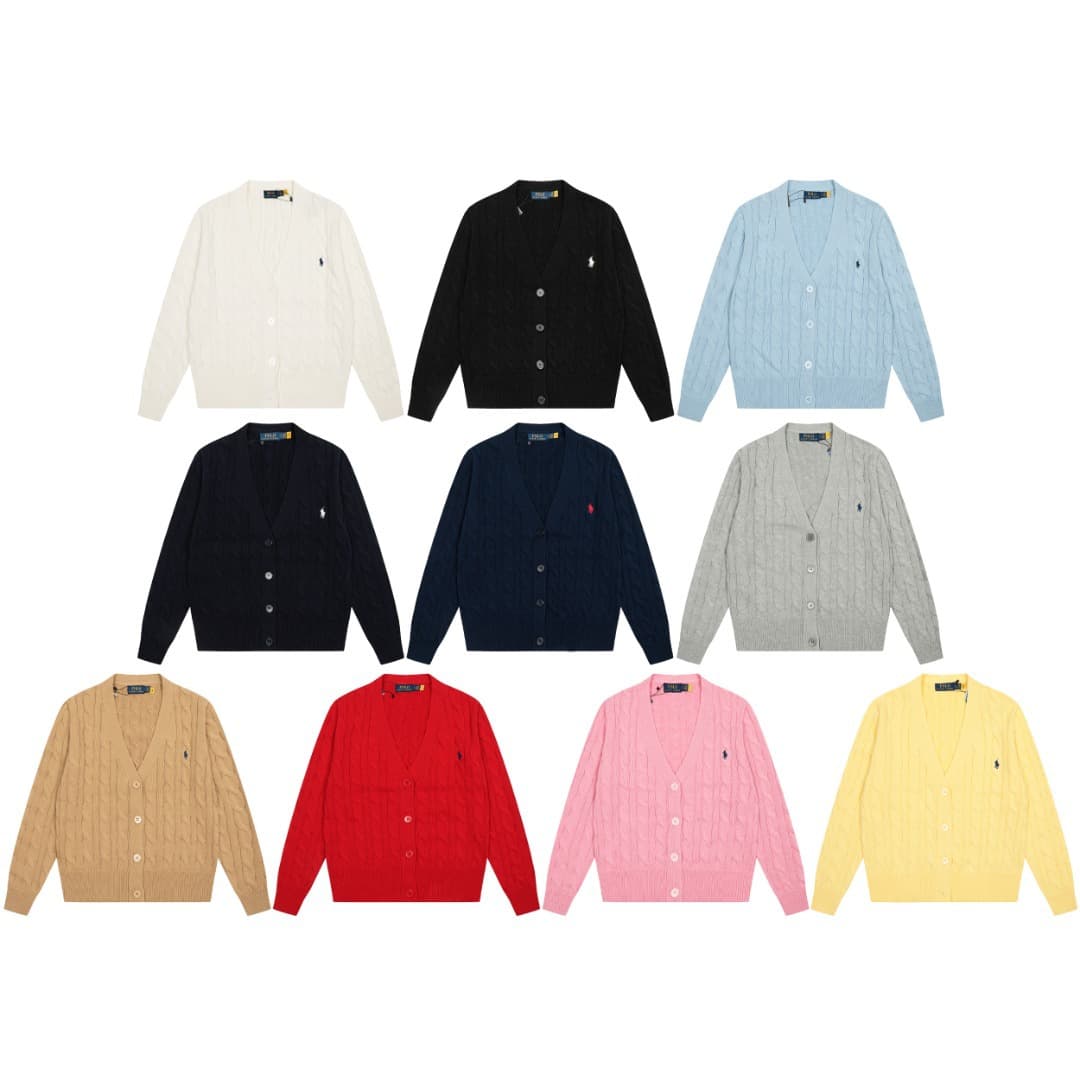 Cross-Border Scannable Ralph Lauren Fall/Winter Classic Pony Embroidery Cable Knit Deep V-Neck Knit Sweater Cardigan Unisex