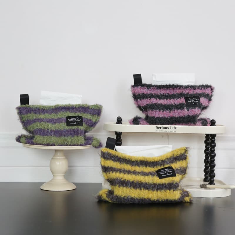 Mizusaku Element Knitted Striped Boucle Tissue Bag Storage Box Living Room Tissue Holder Napkin Bag Bedroom Tissue Box