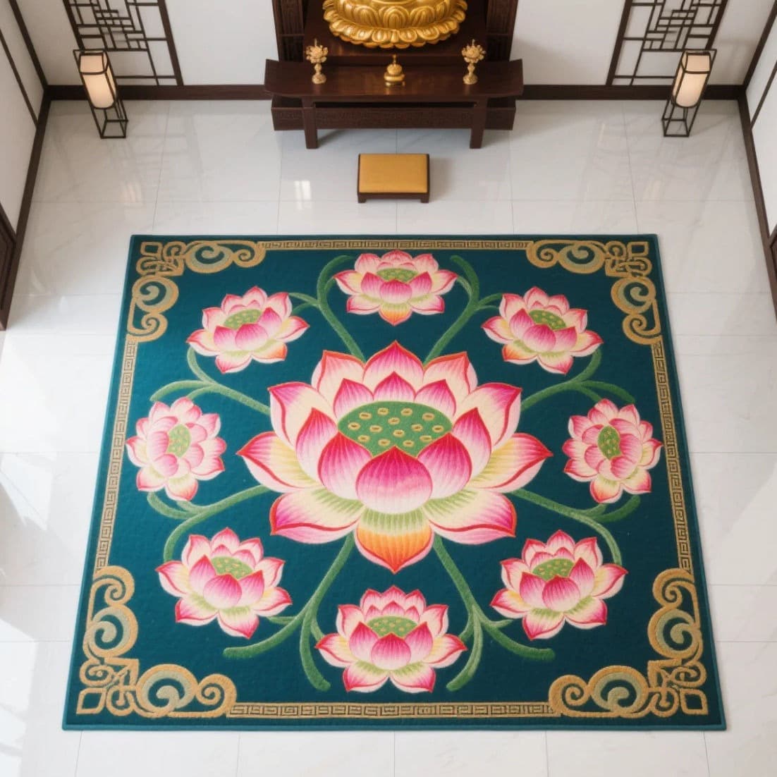 Crystal Velvet Carpet Chinese Nine Lotus Meditation Mat Home Buddhist Hall Ancestral Hall Foot Mat Temple Hall Lotus Carpet