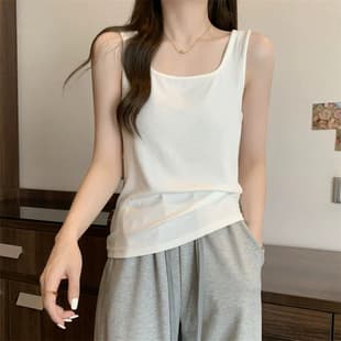 Basic Versatile Square Neck White Camisole Top for Women, Summer Plus Size for Chubby Girls, Tummy Control Sleeveless Vest Inner Wear Outerwear