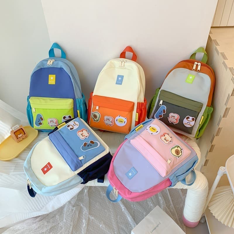 Fashionable Large Capacity Backpack for Kindergarten and Elementary School Kids, New Trendy Contrast Color Children's Backpack